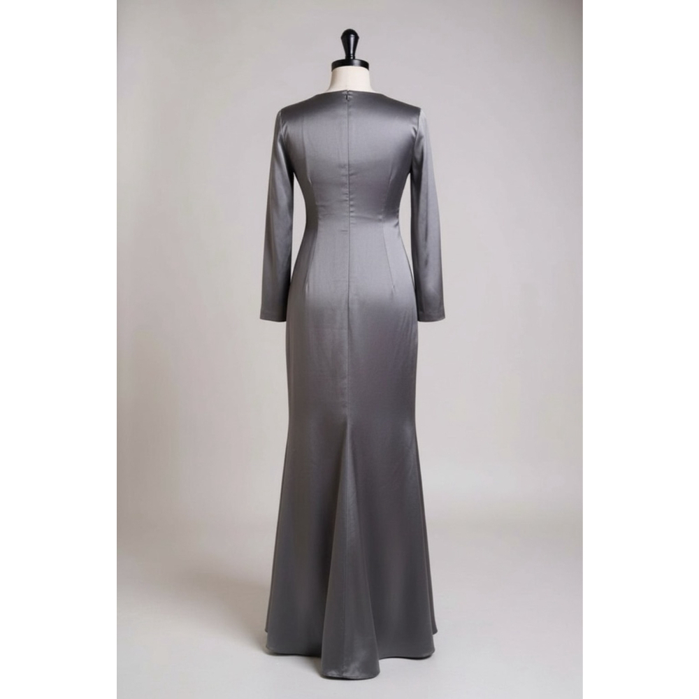 KIMBERLY TAYLOR Gray Long Sleeve Party Maxi Dress M - Picture 3 of 4